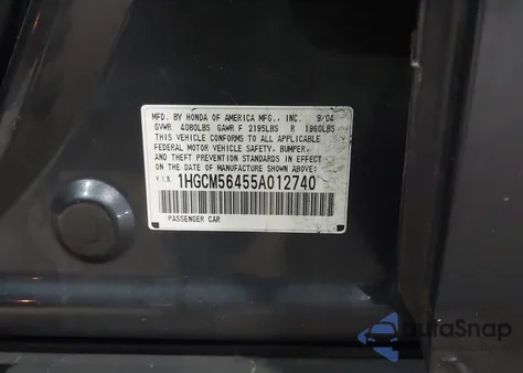 2005 Honda Accord 2.4 Lx z USA, uszkodzony, nr VIN 1HGCM56455A012740